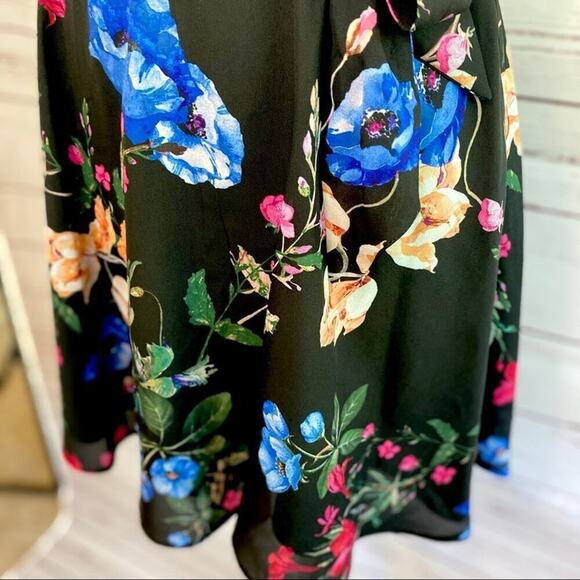 NWT S PARKER Floral Ruffle Black Dress Tie Small Flowers Summer Spring - Picture 3 of 6